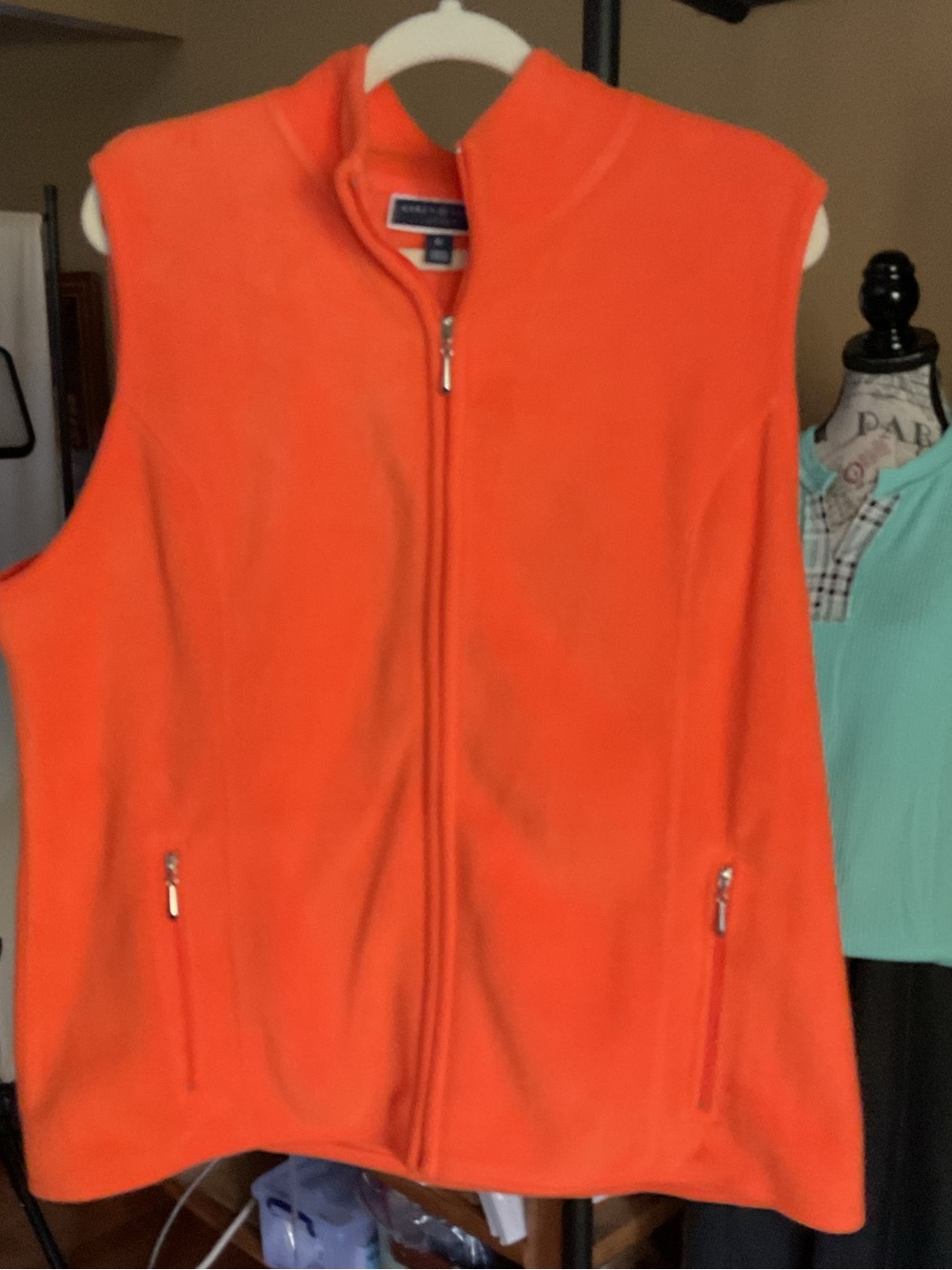 Karen Scott Orange Fleece Zip-Front Vest